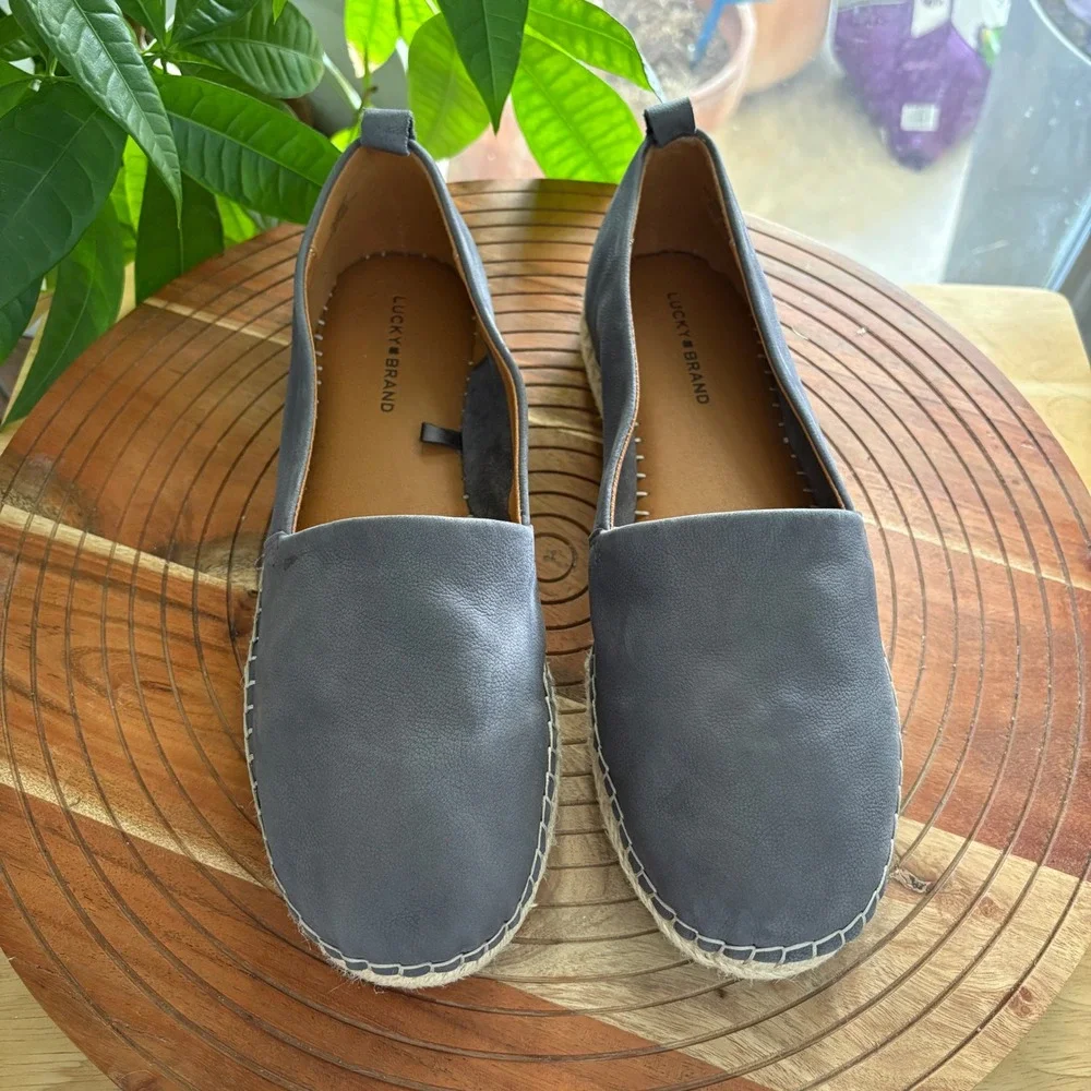 Lucky Brand Loretto Leather Espadrille Flats Blue Slate 9M LP-LORETTO